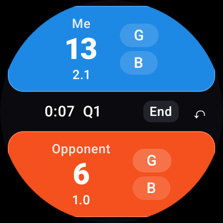 Chalk on Wear OS scoring an AFL match with goals and behinds
